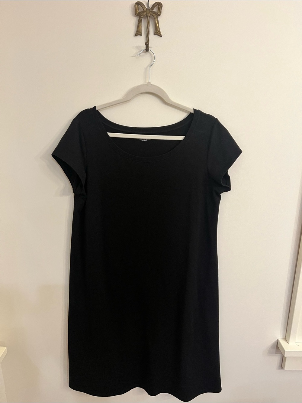 Eileen Fisher Organic Cotton Stretch Jersey Tee Dress Black Midi D0607M